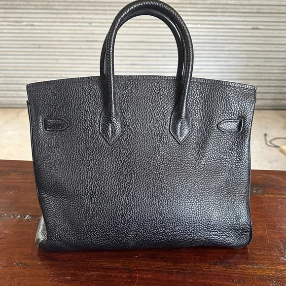 Designer inspired Birkin Tote bag Elegant Black Leather Bag - Picture 2 of 9